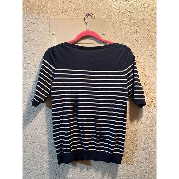Banana Republic Stretch Cotton Boat Neck Navy & White Striped Woman’s Shirt Size - Picture 9 of 11